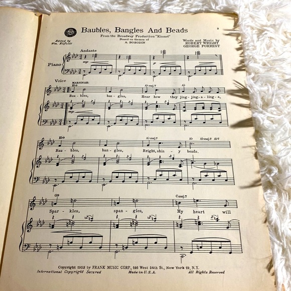 BAUBLES BANGLES and BEADS Vintage Sheet Music KISMET Pink BROADWAY OBC EUC - Picture 3 of 7
